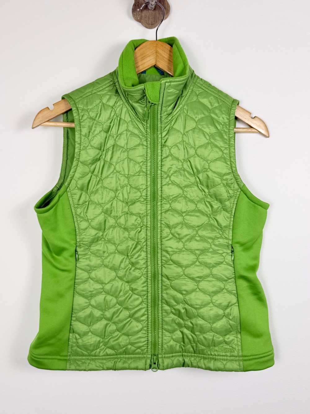 L.L. Bean Lime Green Quilted Fleece Vest XS Petite Golfcore